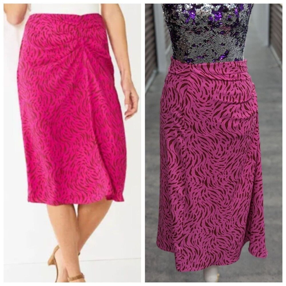 Y2K Coquette Hot Pink Leopard Print Pencil Skirt Nine West‎ Size Large NWT